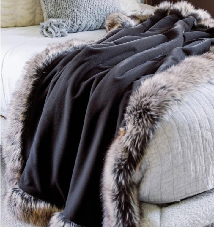 Black Weighted Faux Fur Sheared Beaver Throw