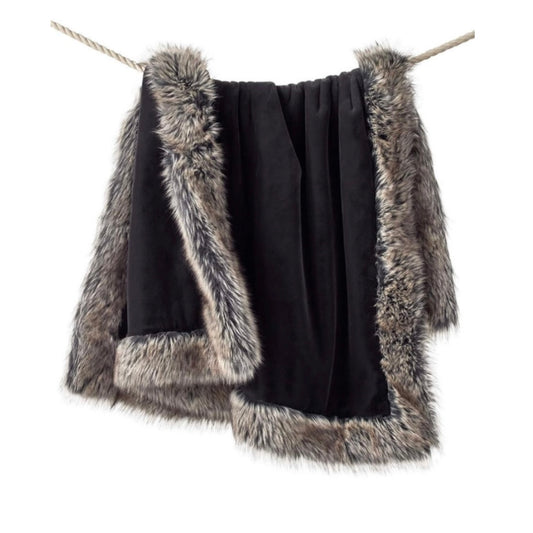 Black Weighted Faux Fur Sheared Beaver Throw
