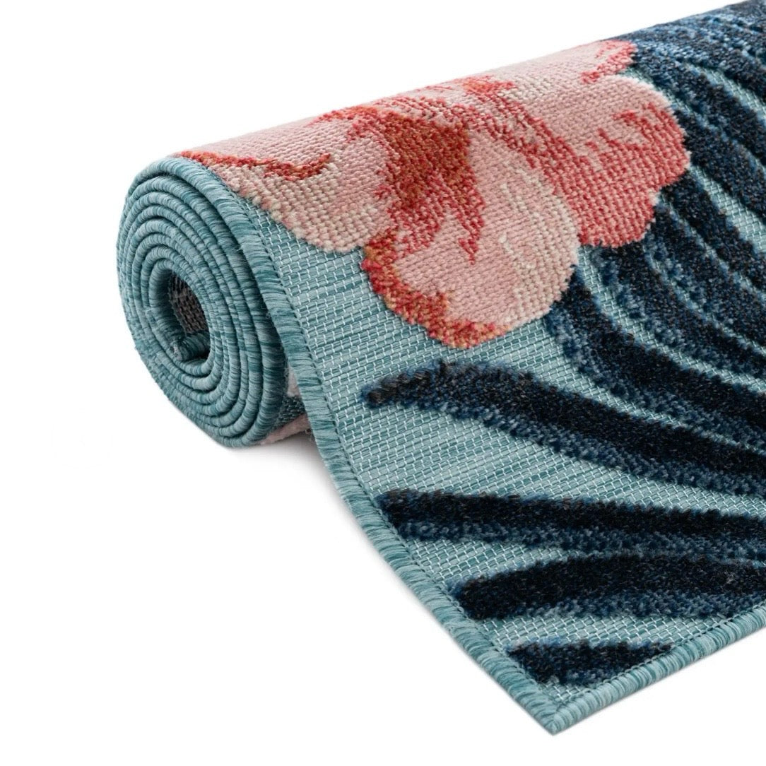 Blue Outdoor Botanical Rectangle Rug