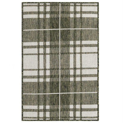 Green Outdoor Checkered Rectangle Rug