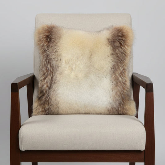 Fur pillow with brown and beige tones on a white background