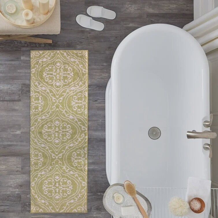 Green Nels 100% Cotton Bath Rug with Non-Slip Backing