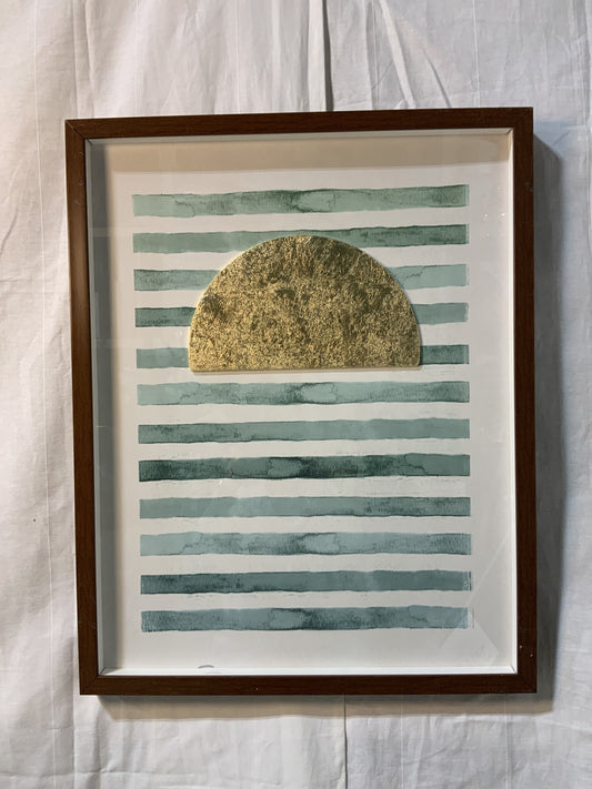 Green and Gold Striped Artwork- Open Box