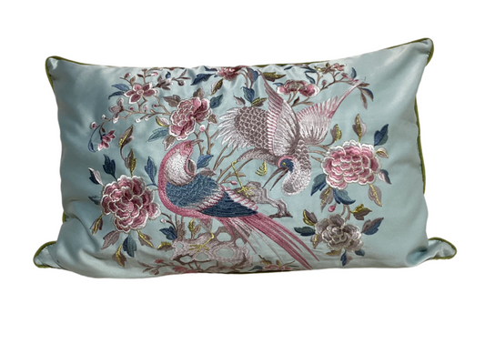 Silk Bluebird Embroidery Bed Pillow -open box-