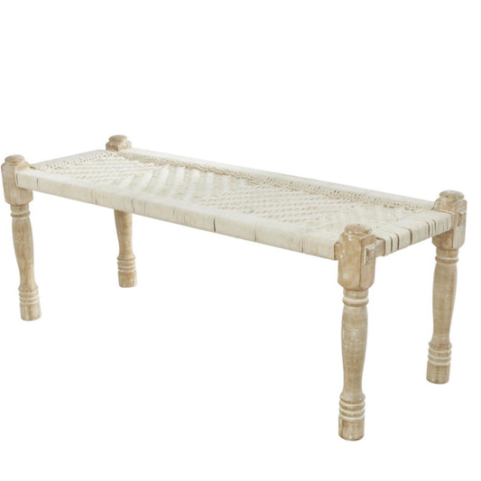 Handmade Woven Chevron Patterned Bench