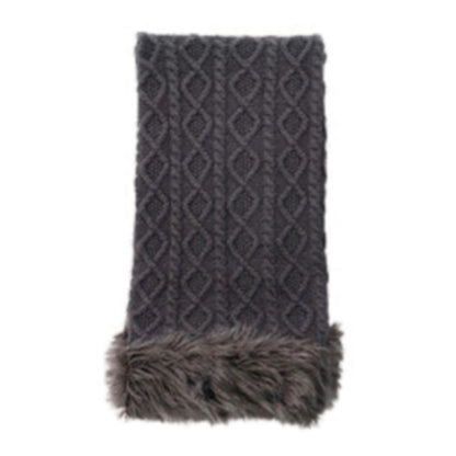 Grey Knit Mongolian Trim Faux Fur Throw