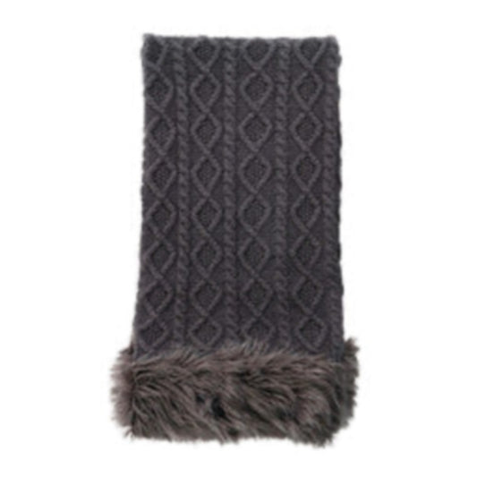 Grey Knit Mongolian Trim Faux Fur Throw