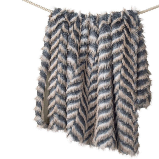 Signature Series Grey Chevron Faux Fur Throws