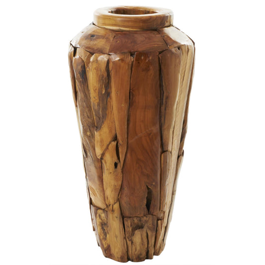 Brown Teak Wood Handmade Tall Floor Vase