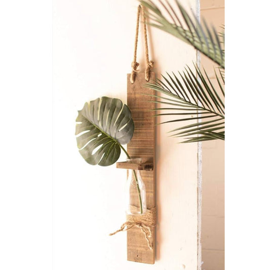 Hanging Wood shelf with Bottle Vase