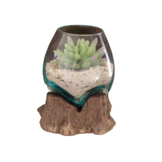 Small Blown Glass Bowl on Driftwood Base