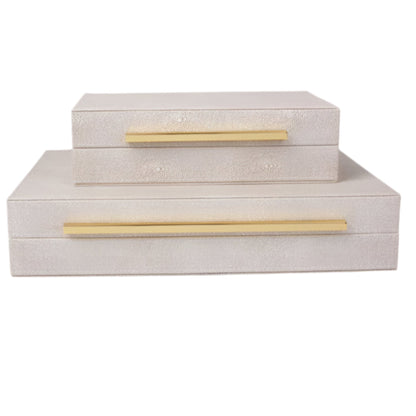 Faux Ivory Shagreen Leather Decorative Boxes-Set of 2