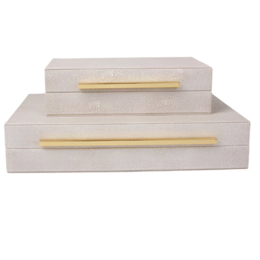 Faux Ivory Shagreen Leather Decorative Boxes-Set of 2