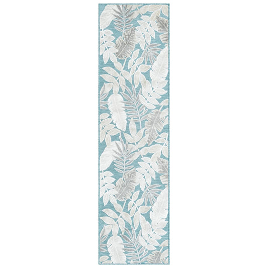 Light Blue 2' 2 x 8' Outdoor Botanical Runner Rug