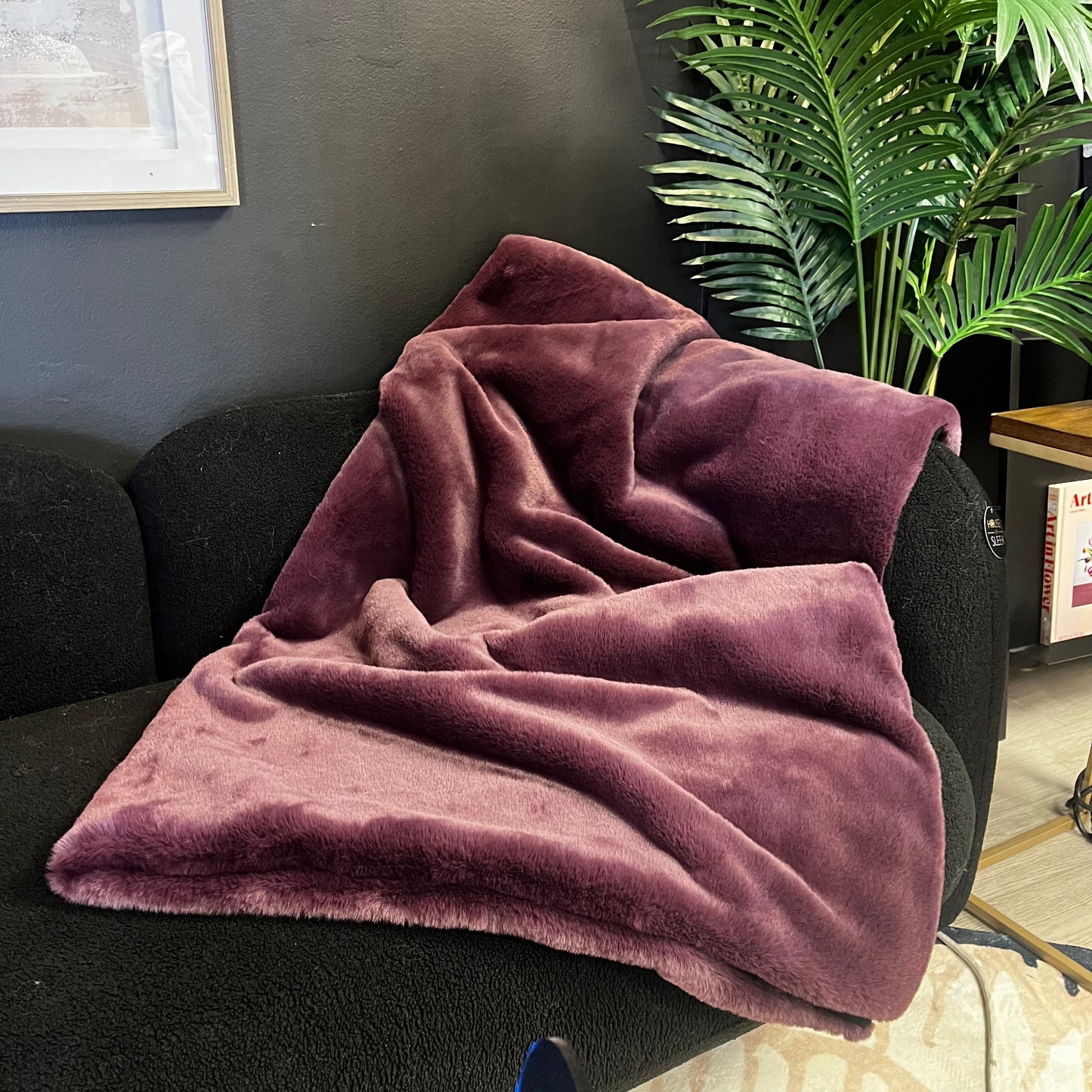 Plum Faux Fur Throw
