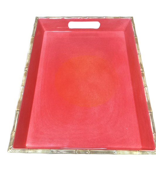 White, Red & Bamboo Outdoor Serving Tray