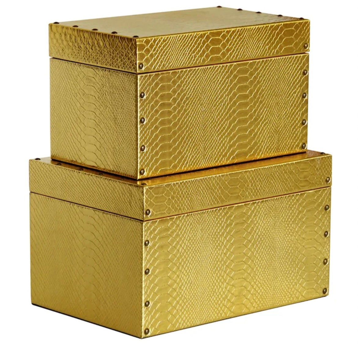 Gold Faux Leather Boxes Set of 2-Open Box