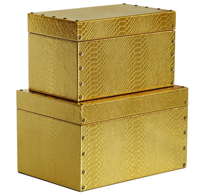 Gold Faux Leather Boxes Set of 2-Open Box