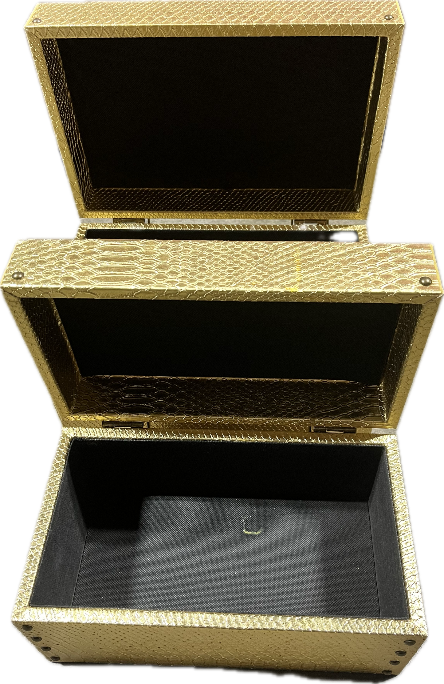 Gold Faux Leather Boxes Set of 2-Open Box