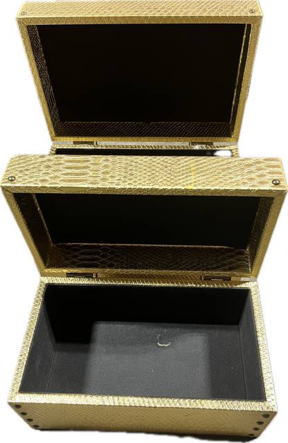 Gold Faux Leather Boxes Set of 2-Open Box