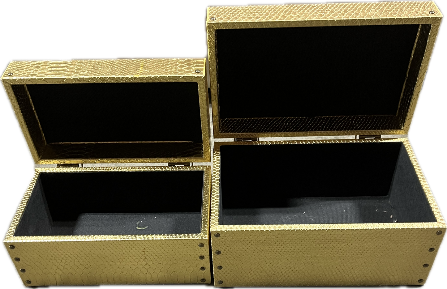 Gold Faux Leather Boxes Set of 2-Open Box