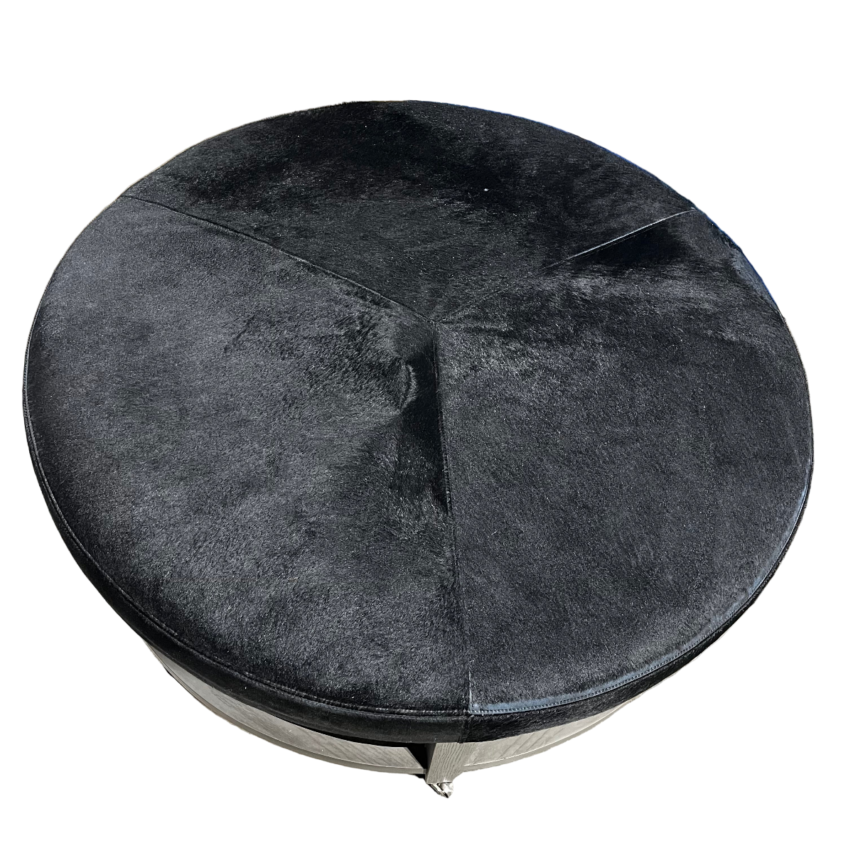 Round Black Hair-On-Hide Ottoman *OPEN BOX