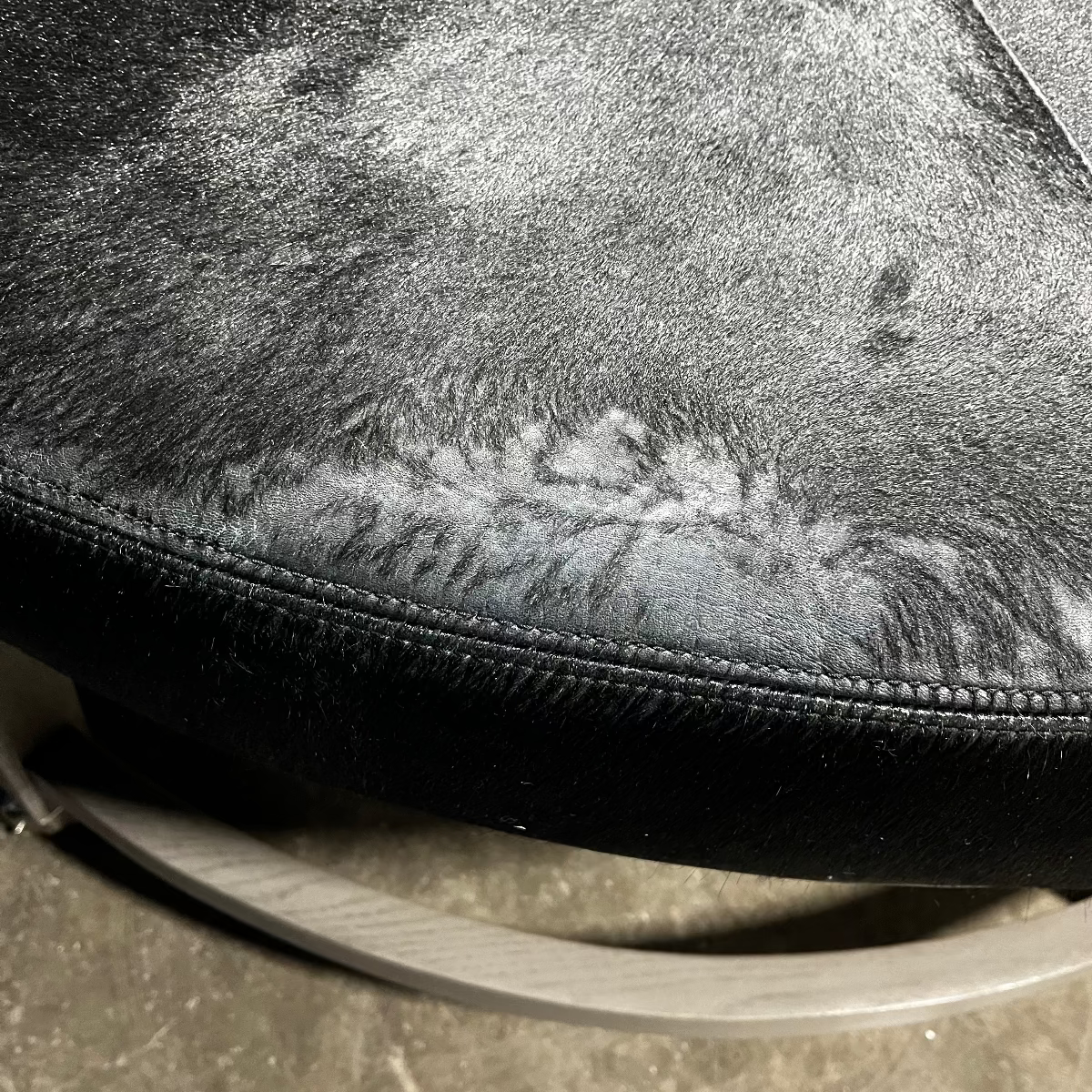 Round Black Hair-On-Hide Ottoman *OPEN BOX