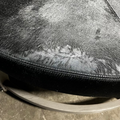 Round Black Hair-On-Hide Ottoman *OPEN BOX