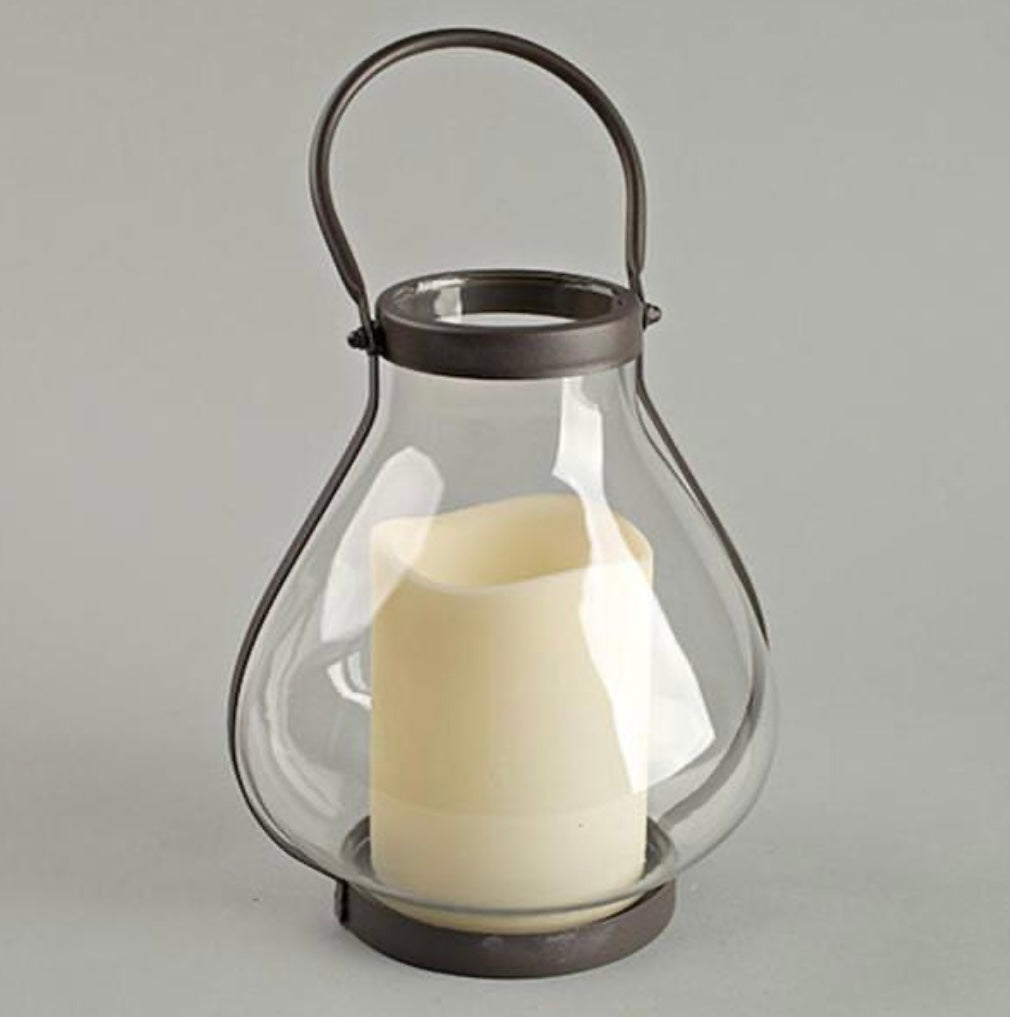 Glass lantern with timer candle -Open Box