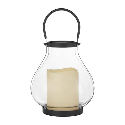 Glass lantern with timer candle -Open Box