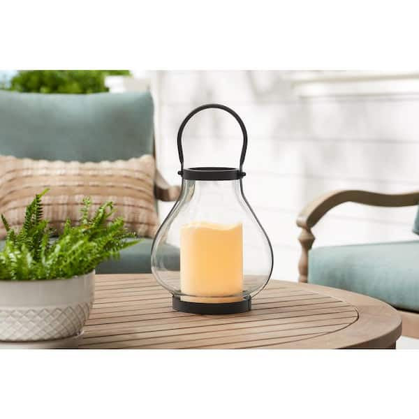 Glass lantern with timer candle -Open Box