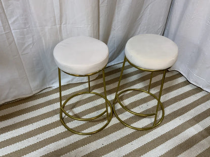 White Velvet Bar Stools, SET OF 2