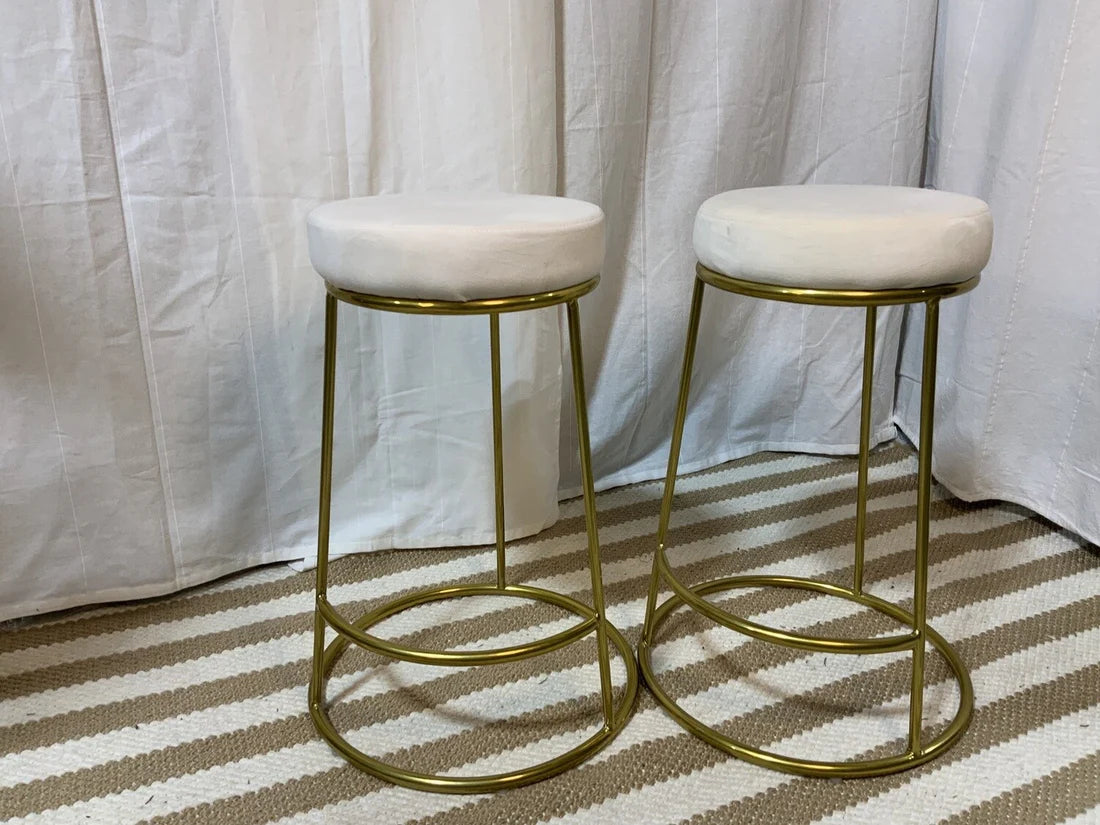 White Velvet Bar Stools, SET OF 2