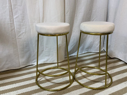 White Velvet Bar Stools, SET OF 2