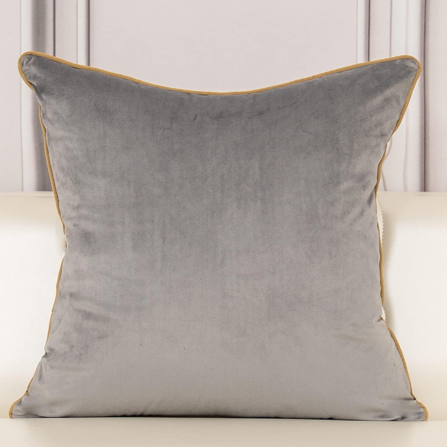 Grey Velvet Pillow W/Gold Accent Design-Set of 2