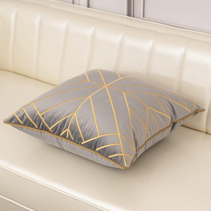 Grey Velvet Pillow W/Gold Accent Design-Set of 2