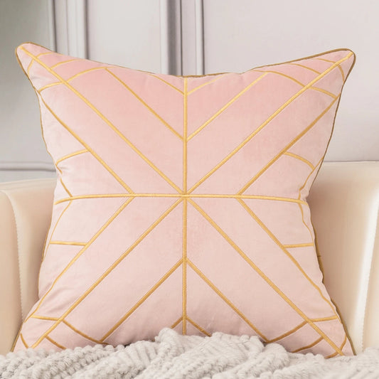 Pink Velvet W/Gold Throw Pillows-SET OF 2
