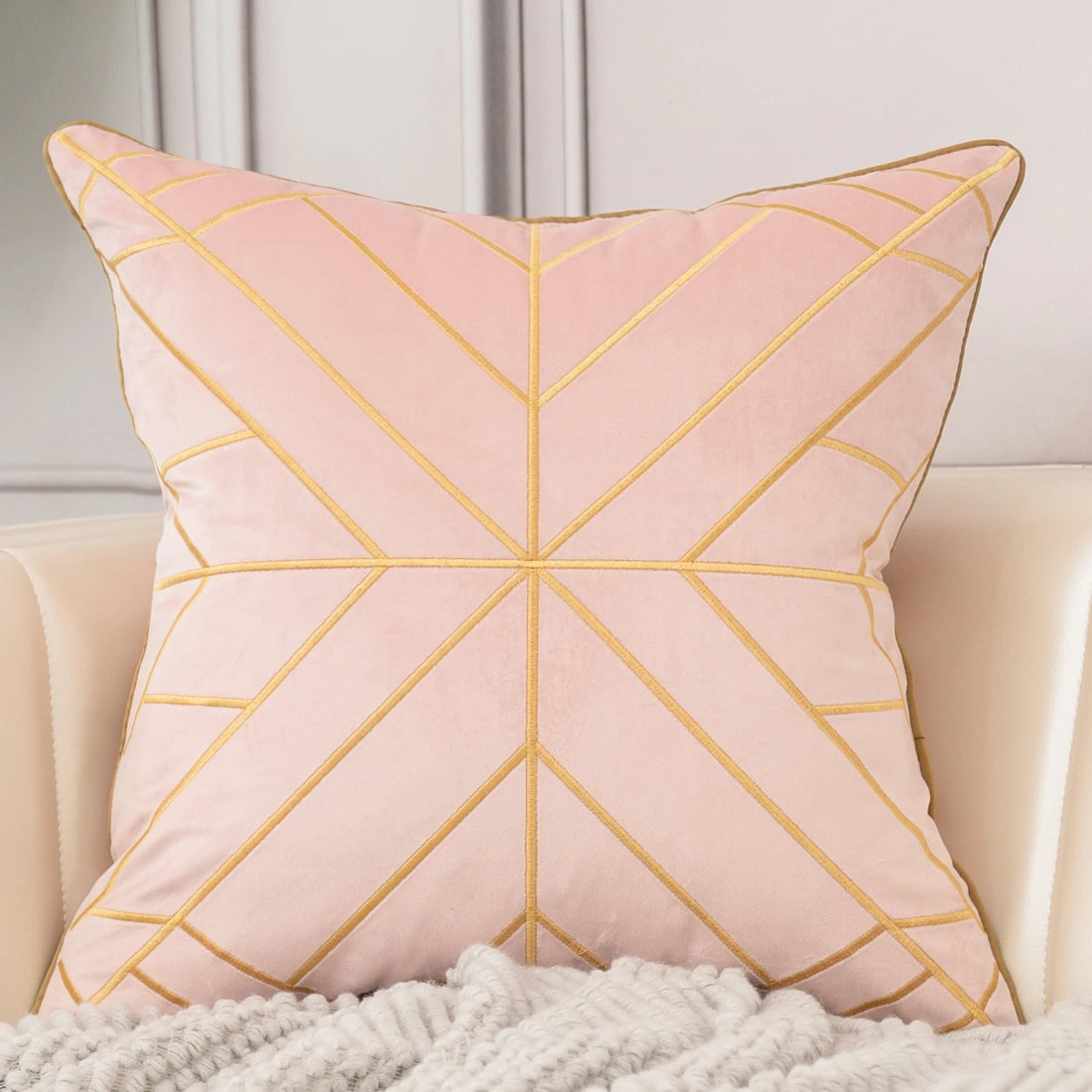 Pink Velvet W/Gold Throw Pillows-SET OF 2