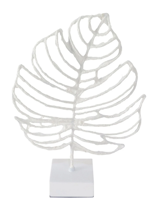 White Faux Wood Palm Leaf Figurine, 16"