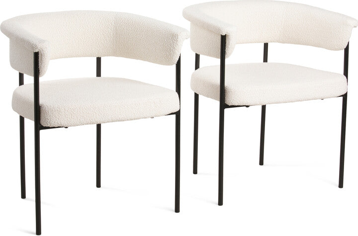 Cream bouclé arm chair with black metal legs (set of 2)- Local Pick Up Only