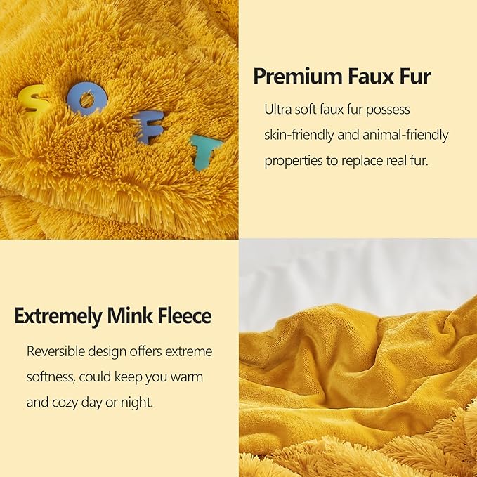 Deep Yellow Fuax Fur Throw
