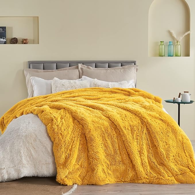 Deep Yellow Fuax Fur Throw
