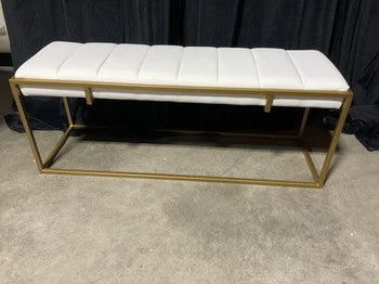 White faux leather bench with gold metal base-LOCAL PICK UP ONLY