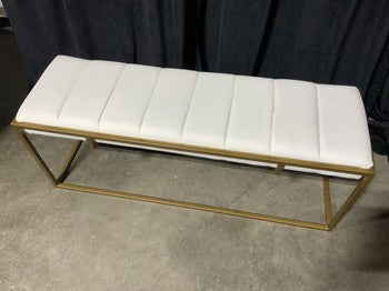 White faux leather bench with gold metal base-LOCAL PICK UP ONLY