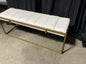 White faux leather bench with gold metal base-LOCAL PICK UP ONLY