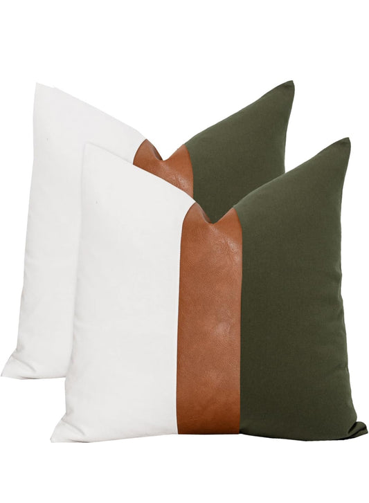 Olive Green W/ Faux Leather Pillow