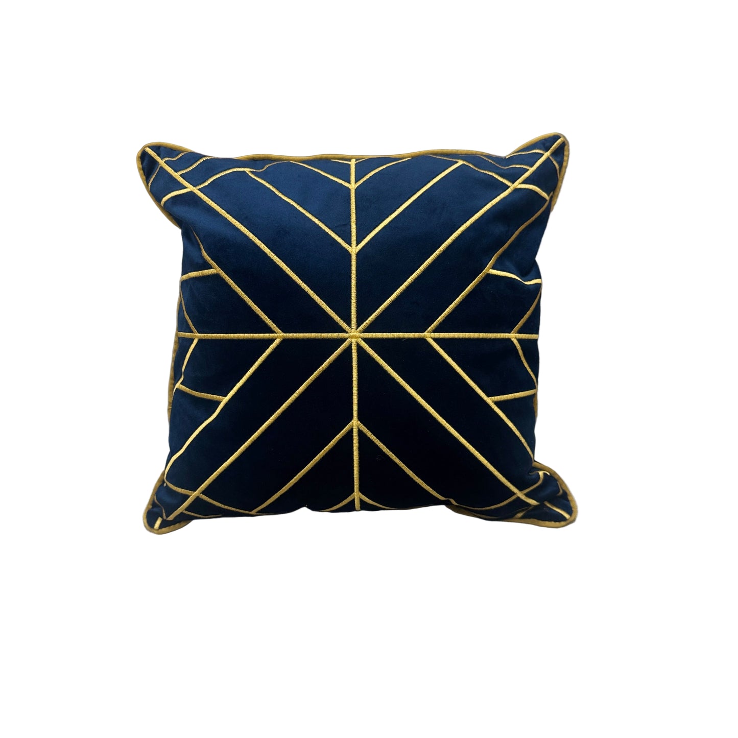 Royal Blue Velvet & Gold Geometric Embroidered Pillows (Set of 2)