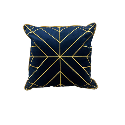 Royal Blue Velvet & Gold Geometric Embroidered Pillows (Set of 2)