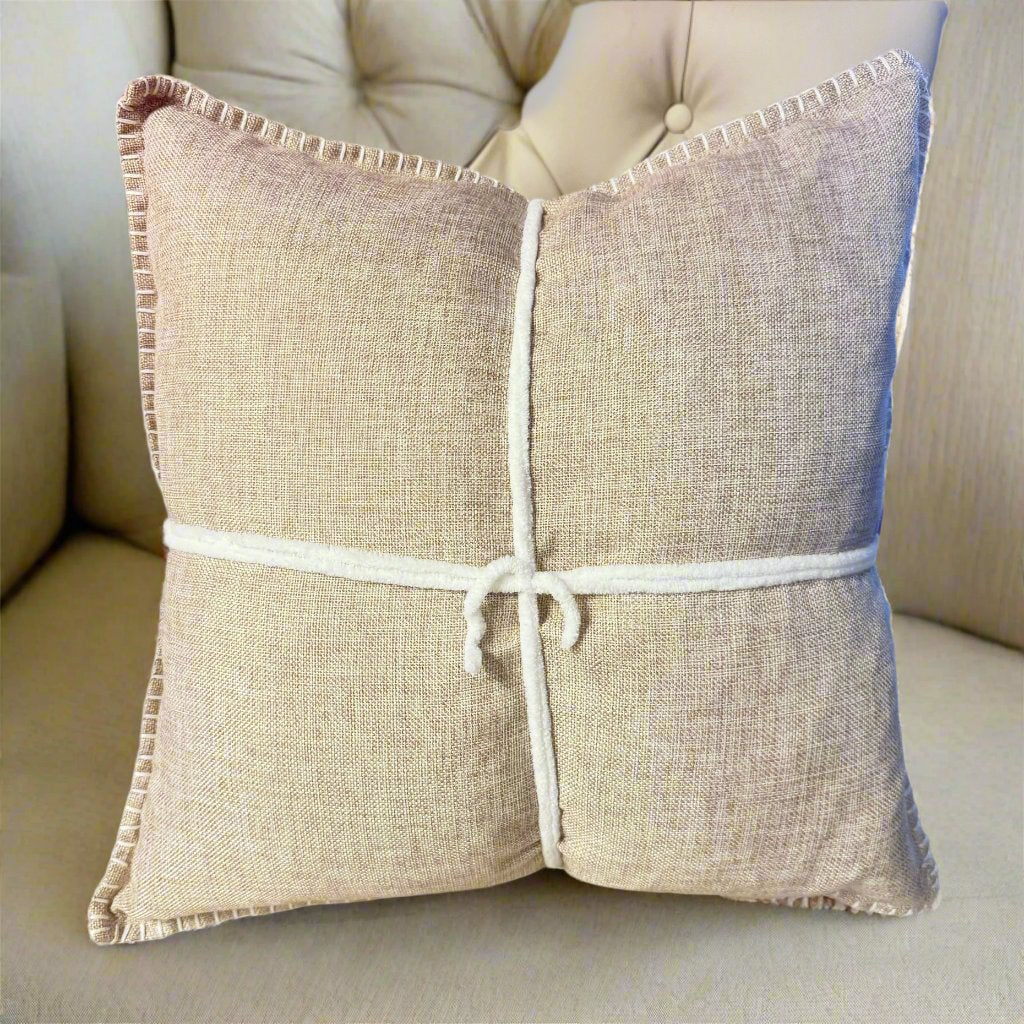 Beige Velvety Linen Throw Pillows- Set of 2- Open Box