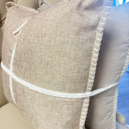 Beige Velvety Linen Throw Pillows- Set of 2- Open Box